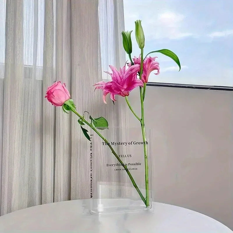 Book Vase French Transparent Acrylic Book-shaped Vase Transparency European-style Decoration for Living Room Hydroponic