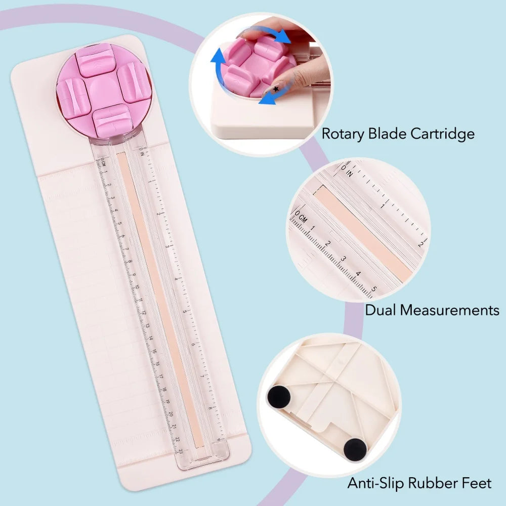 Multi-Functional 4-in-1 Paper Trimmer with Dial Blades Precision Craft Paper Cutter for DIY Scrapbooking Paper Cutting Tool