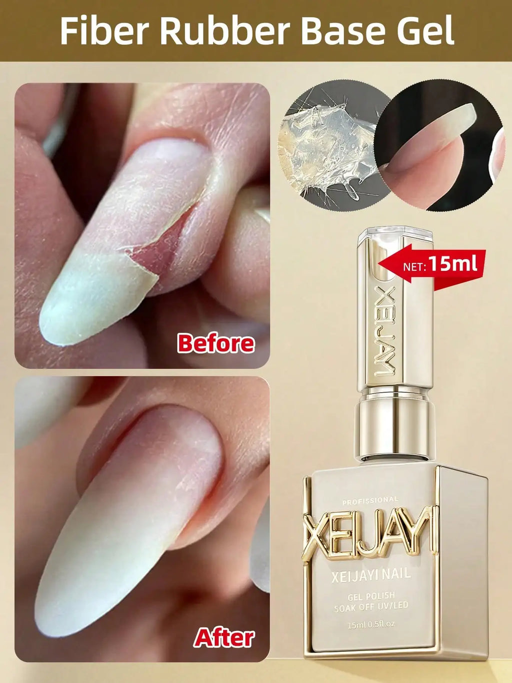 XEIJAYI 2pcs 15ml Fiber Rubber Base Gel Nail Polish Starter Pure Soak Off No Wipe Nail Gel Polish Suitable For Home Manicure DIY