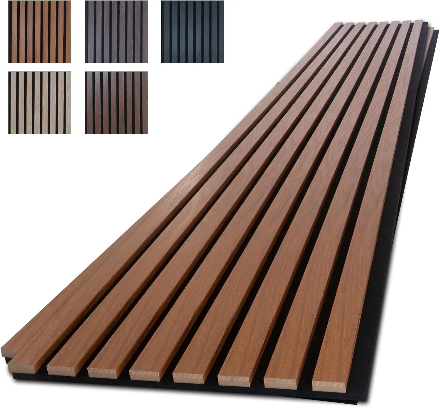 4-Piece 96" x 12.6" Soundproof Wood Slat Wall Panels, Acoustic Noise Cancelling Interior Decor Teak