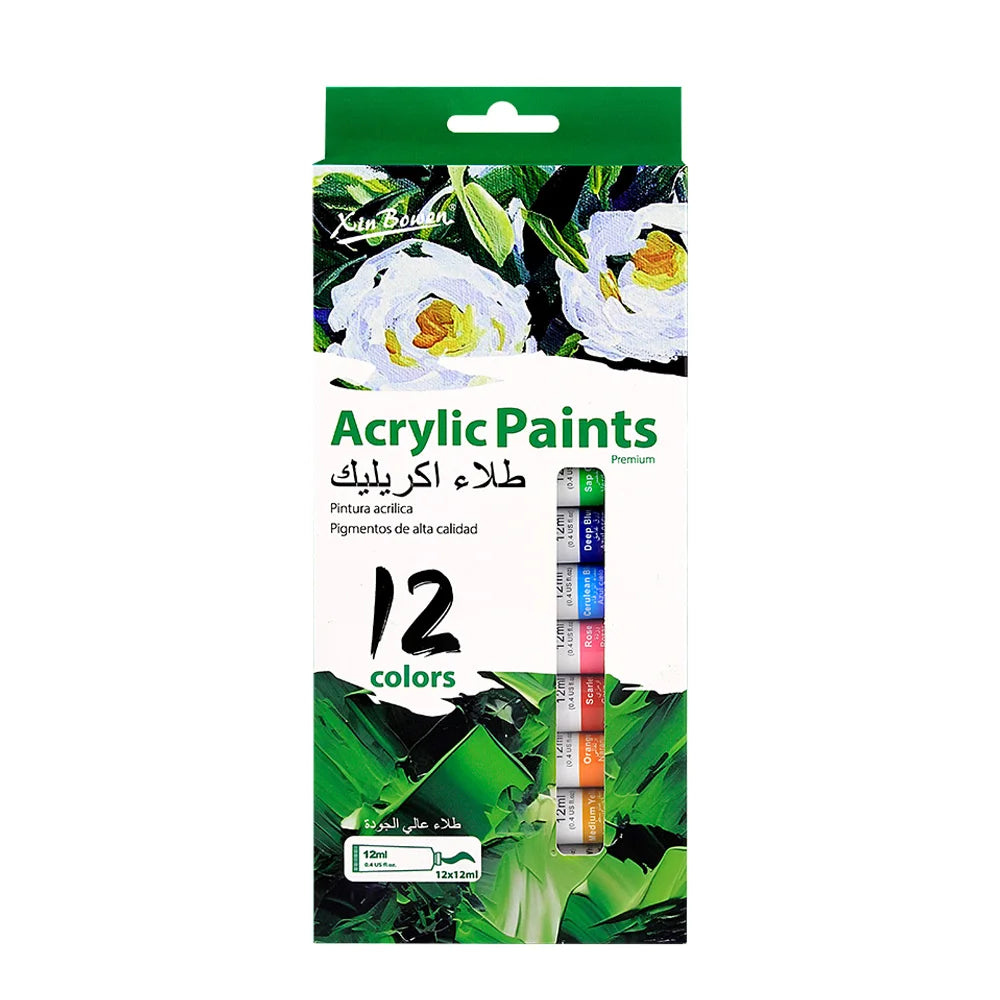 12Color Acrylic Paint Set 12ml Tubes Waterproof Art Supplies for Beginner Artists DIY Painting on Canvas Wall Art Craft Projects