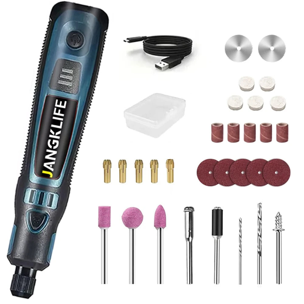 JANGKLIFE USB Cordless Rotary Tool Kit Woodworking Engraving Pen DIY For Jewelry Metal Glass Mini Wireless Drill