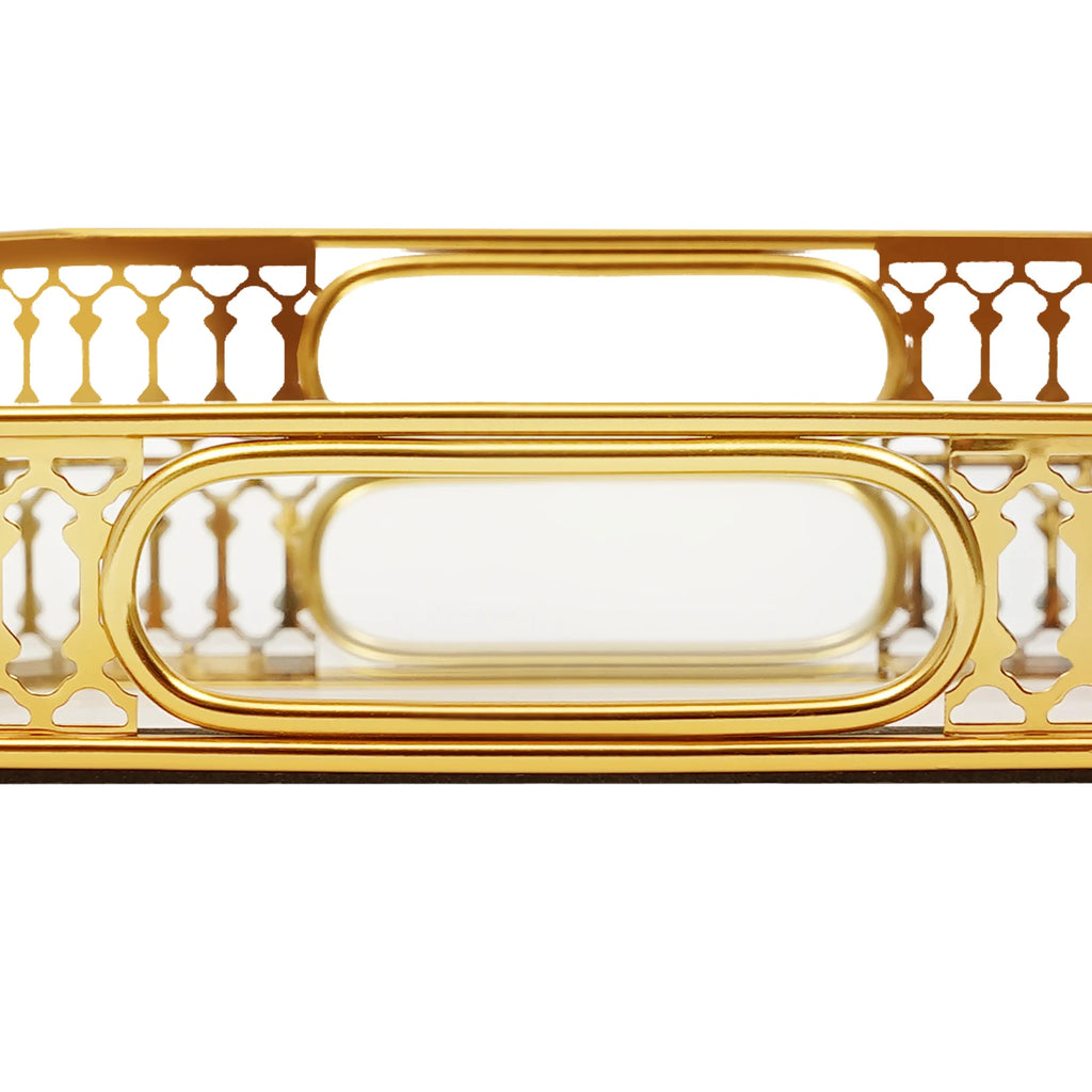 Gold Decorative Serving Tray with Handles Rectangular Vanity Tray Centerpiece Fruit & Drink Server for Dining Table&Coffee Table