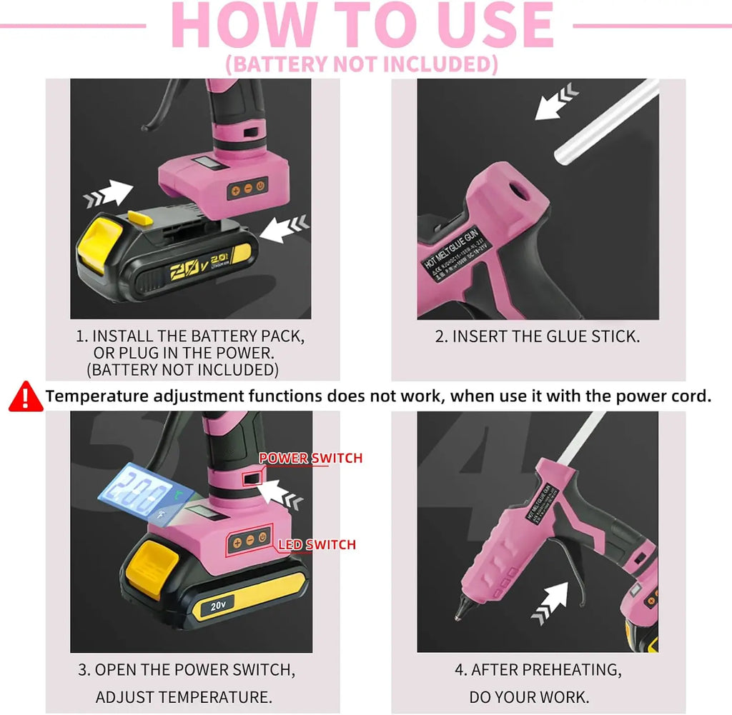100W Cordless Hot Glue Gun for Dewalt 20V MAX Battery with 20PCS Full Size Glue Sticks, Digital Temperature Adjustable High