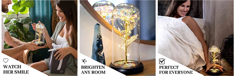 Gifts for Women Beauty and The Beast Preserved Roses In Glass Galaxy Rose LED Light Artificial Flower Birthday Gift for Girls