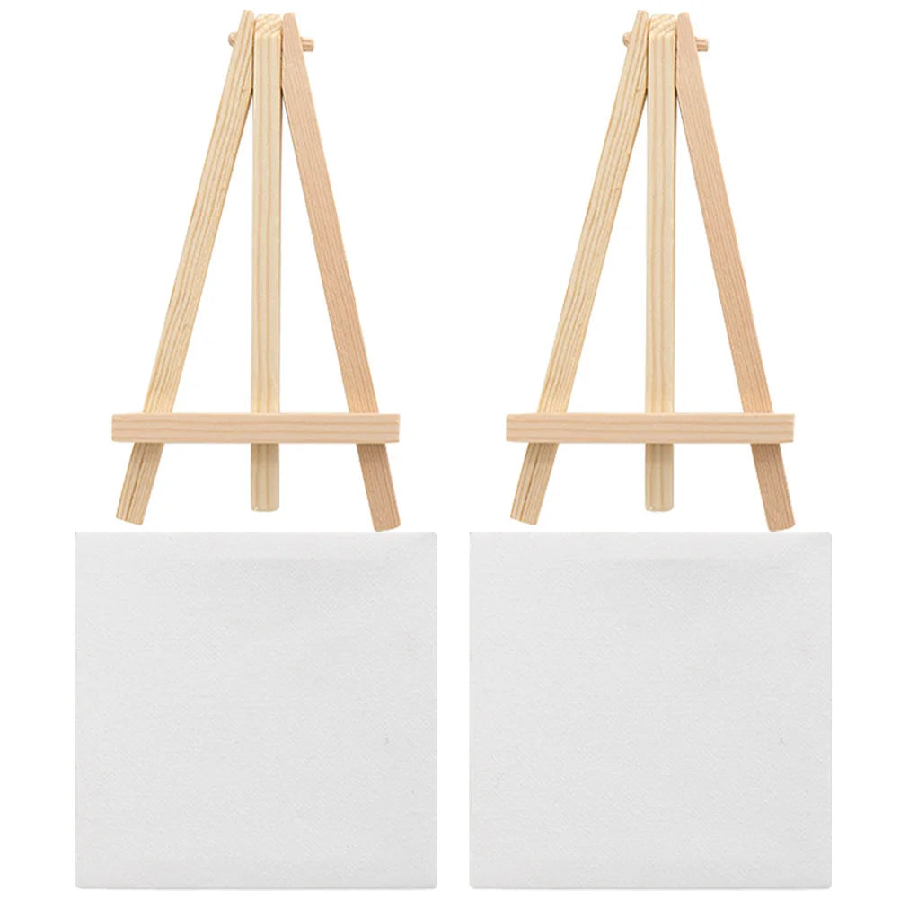2 set Mini Canvas Easel Set Stretched Painting Panels Diy Art Craft Supply For Oil Painting Kids Adults Gift Decorative