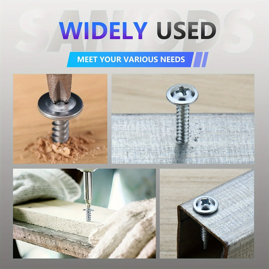 80pcs Modified Truss Head Sheet Metal Screws Assortment Kit Stainless Steel Self Tapping Drilling Screws for Metal Plastic Wood