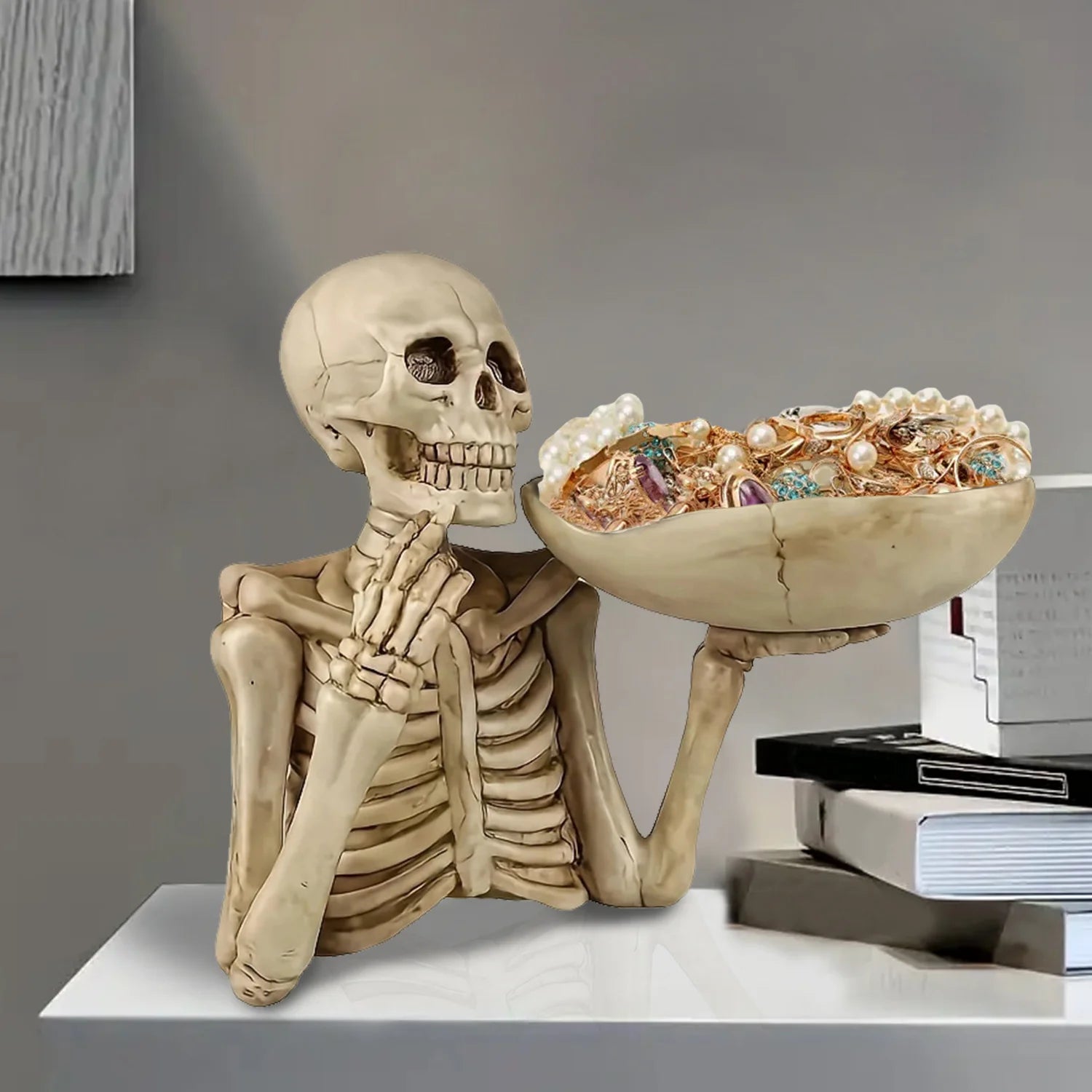 Halloween Candy Bowl resin skeleton tray decoration with bowl. Unique skeleton design suitable for indoor and outdoor decoration