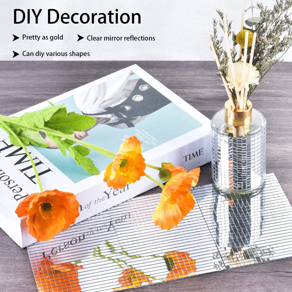 Self-Adhesive Real Glass Craft Mini Square Mirrors Mosaic Tiles Stickers Bathroom DIY Handmade Craft Home Decoration Making Tool