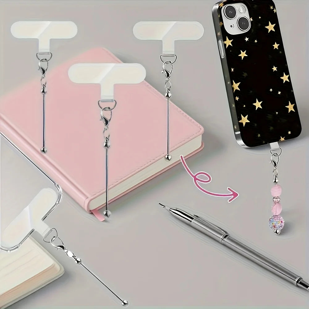 Creative Mobile Chain Small Lobster Clip Decoration Blank Bead Rod Keychain (Golden And Silvery), Transparent Dividers And Beads