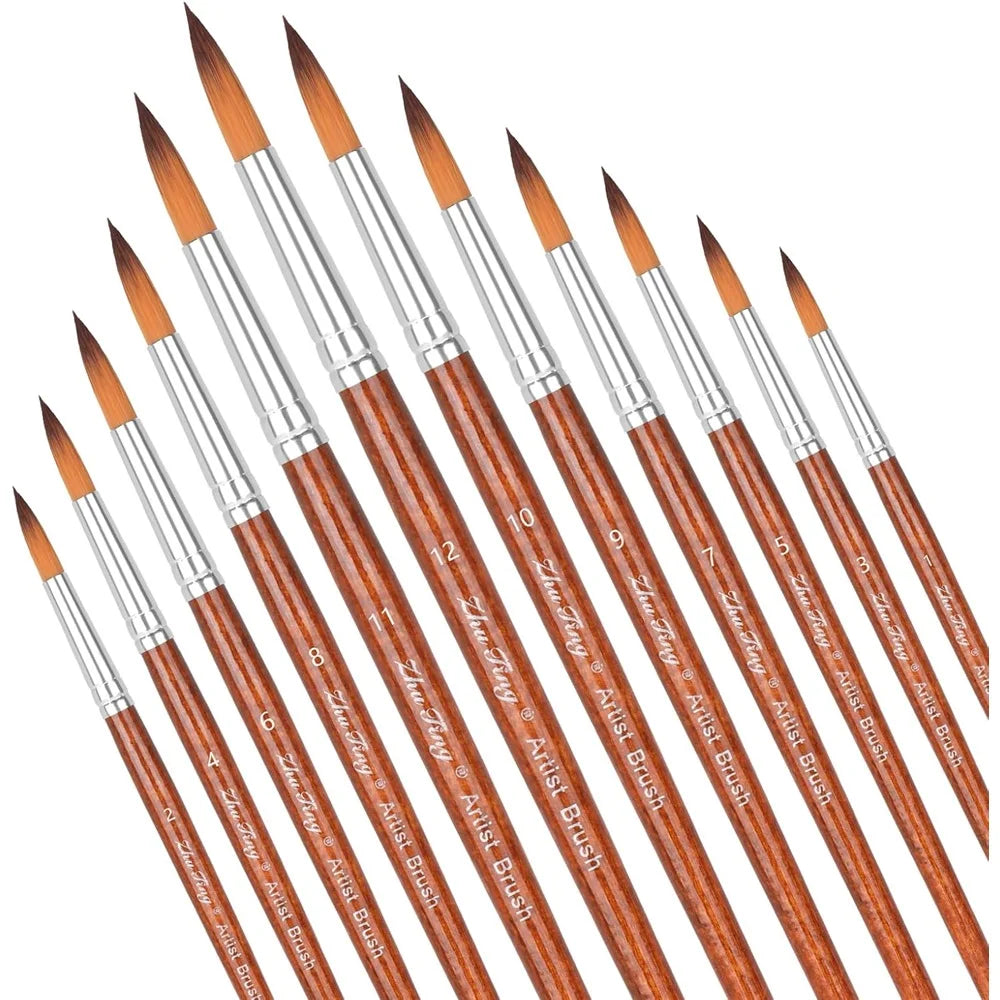 Paint Brushes 12pcs Set，Professional Brush Round Pointed Tip Artist Brush for Acrylic Watercolor Oil Painting Body Painting