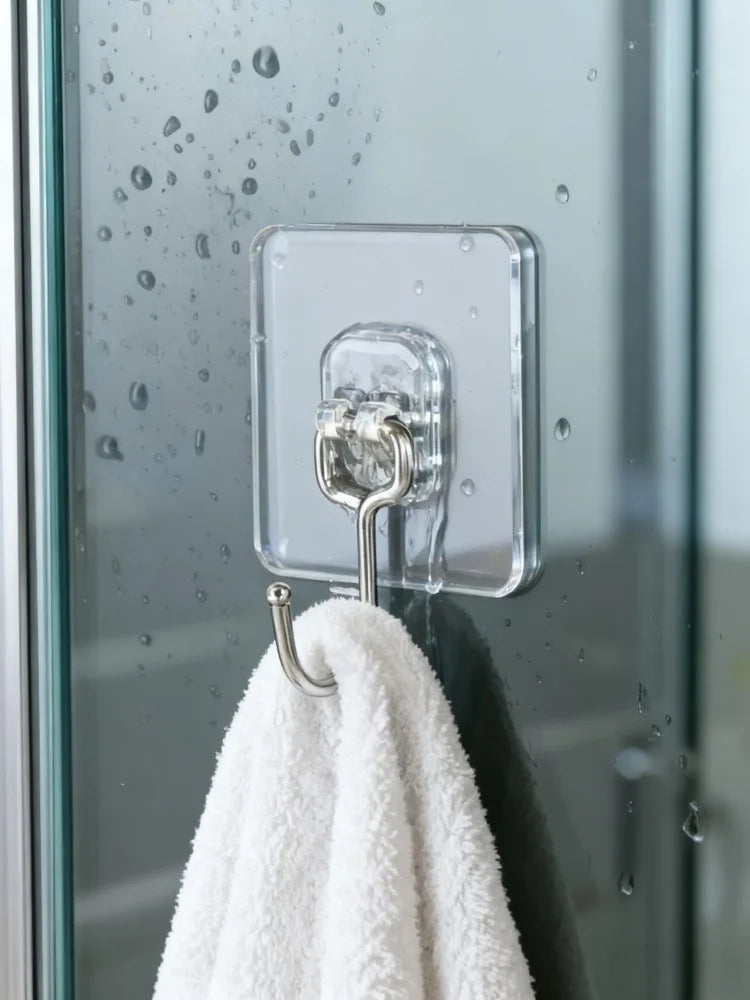 10Pcs Clear Adhesive Hooks - Heavy Duty Removable No Drill, Waterproof Invisible Wall Hooks for Kitchen Bathroom Home Storage