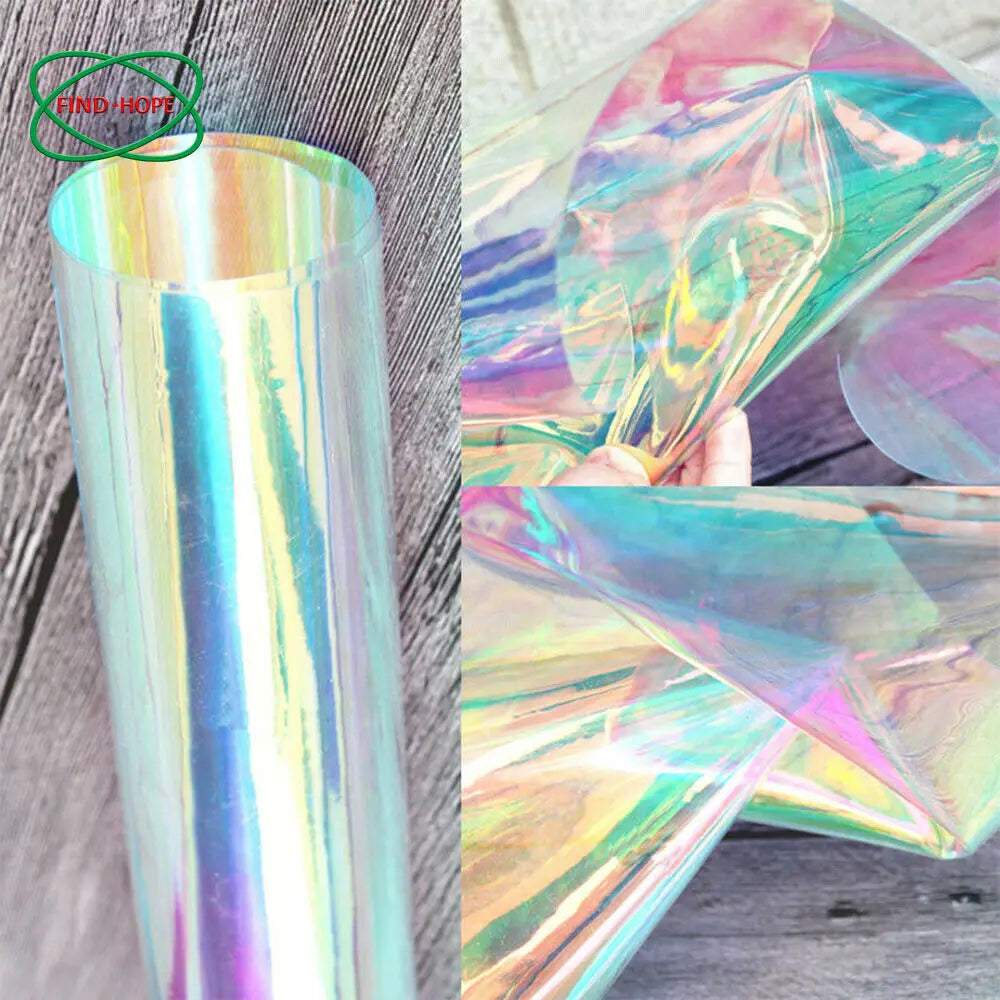 A4 Multicolor Iridescent Holographic Clear Transparent PVC Fabric Leatherette Laser Rainbow Film Vinyl Craft Bag Earring DIY Bow
