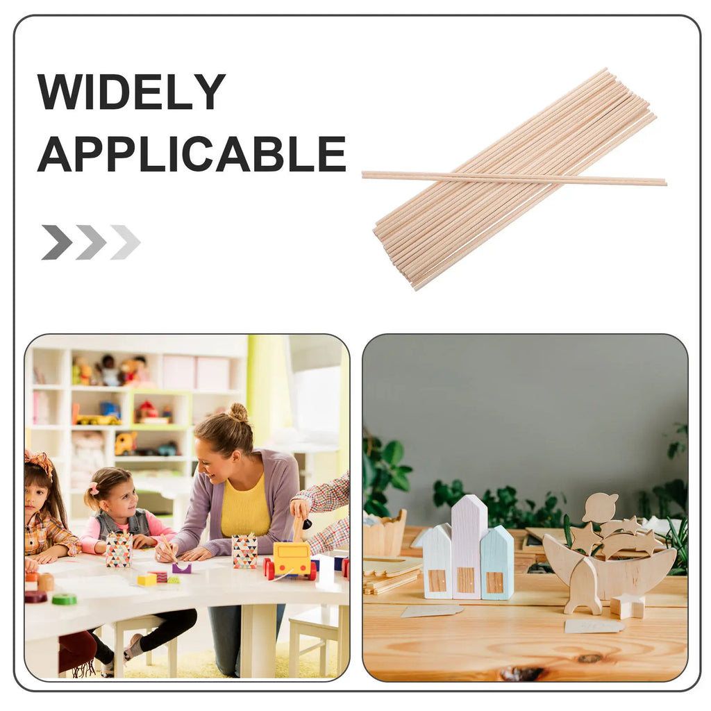 100Pcs Natural Hardwood Round Wooden Dowels Smooth Craft Sticks DIY Cake Doweling Rods Supplies Round Hardwood Stick