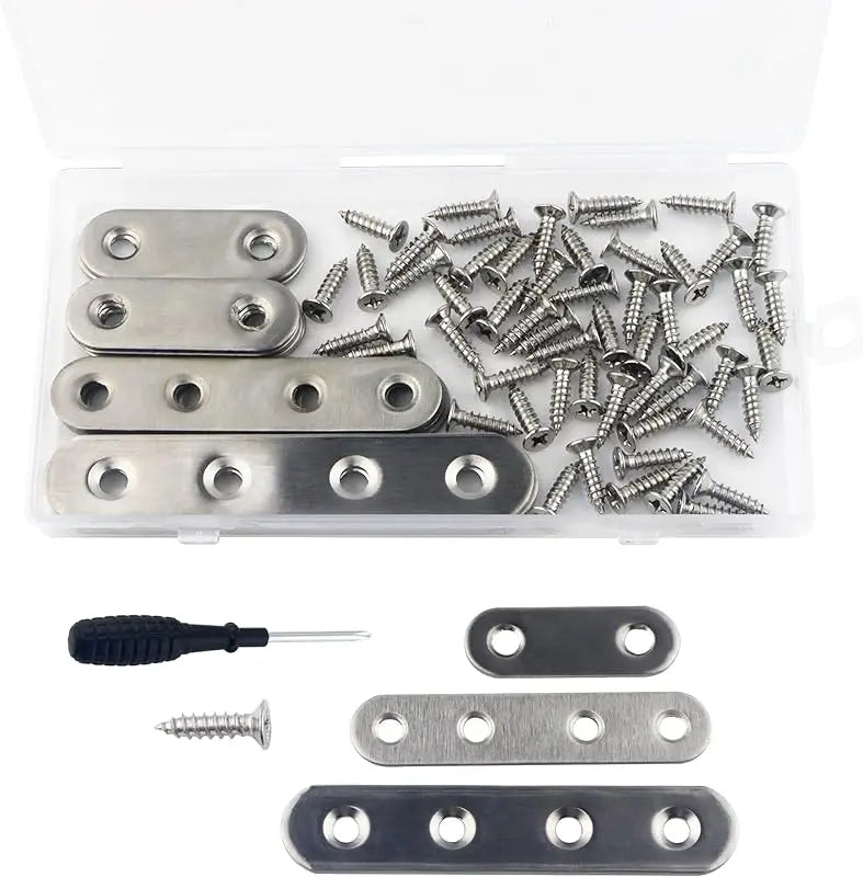 5 Pcs Stainless Steel Flat Metal Fixing Corner Brace Bracket, (Silver)16size for Furniture, Wood, Shelves, Cabinet