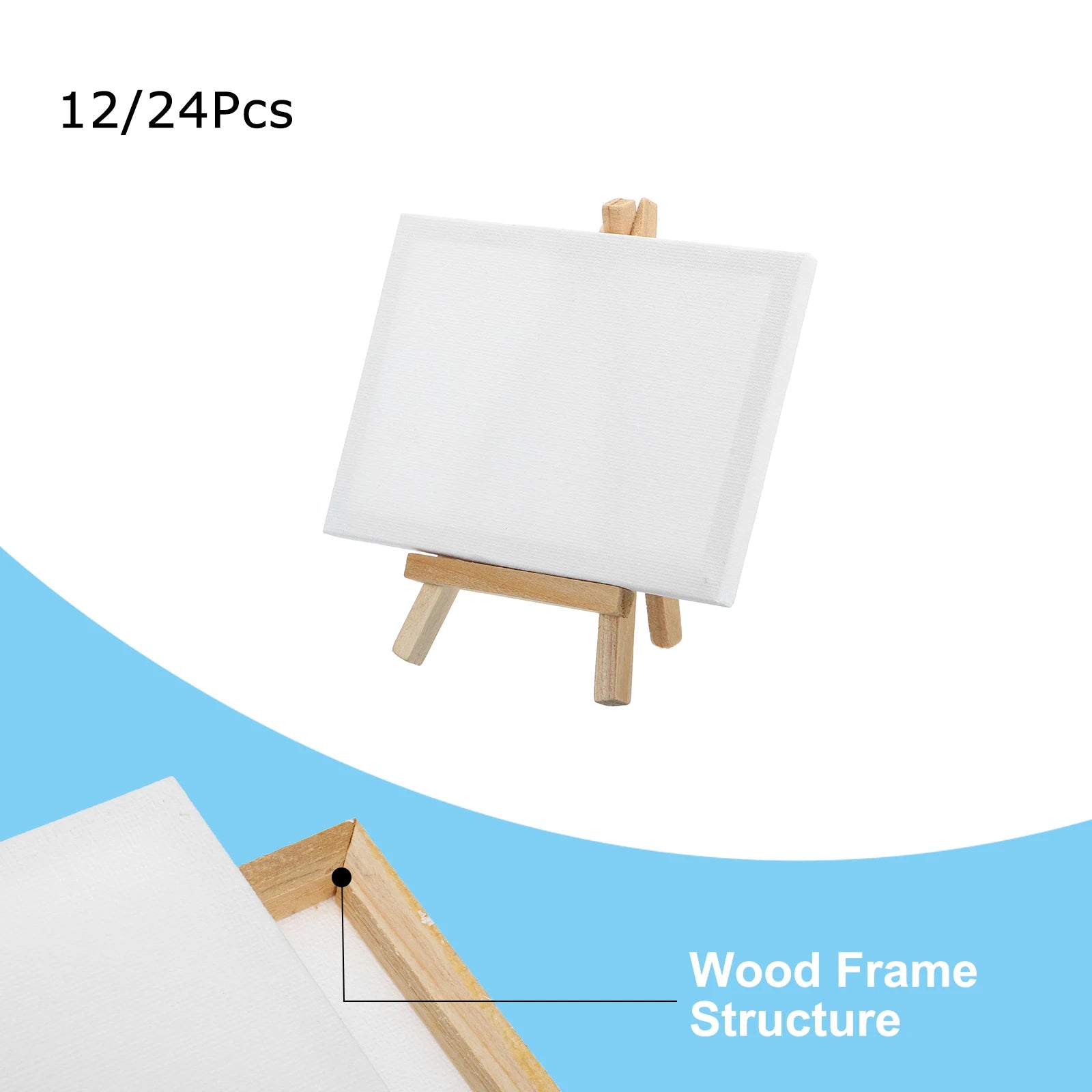 12/24Pcs Mini Canvas Board and Mini Wood Easel Set Art Artist Stationery Kids Gift Supplies for Home School DIY Drawing Painting