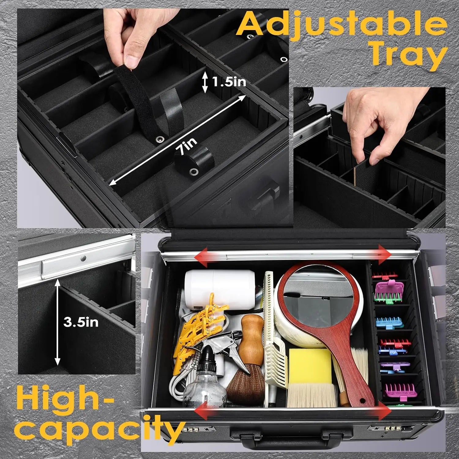 Barber Case with Sliding Tray, Profesional Barbers Briefcase Tool Case for Clippers and Hair Scissors Supplies Travel Suitcase