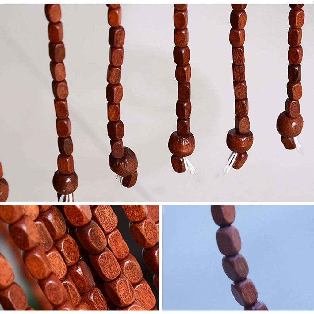 Hand-Polished Bamboo Wood Door Beads Eco-Friendly Natural Home Decor 27 Strands Hanging String Curtain