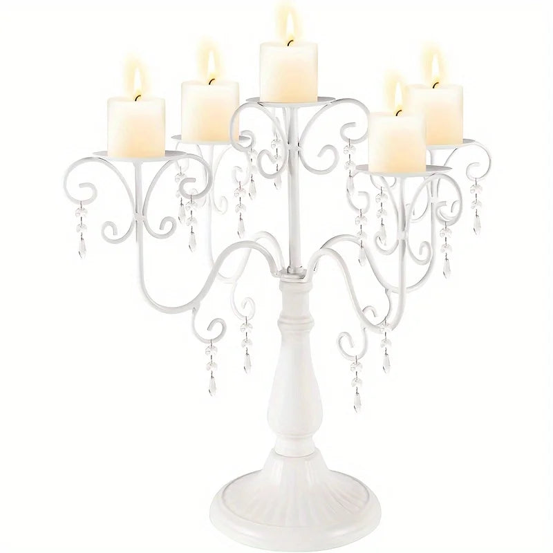 Metal Five Arm Candle Holder Set, 15.3-inch Dining Table Candle Holder Center Piece, Wedding Party Halloween Christmas Decor