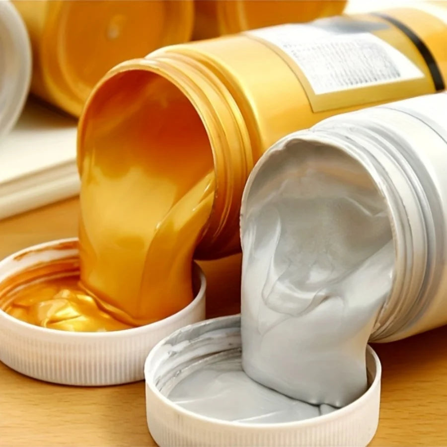 50/100/300 milliliters Golden and Silver Acrylic Paints, Metallic Pearlescent, Hand-painted Gypsum Glue, Waterproof and Non-fadi