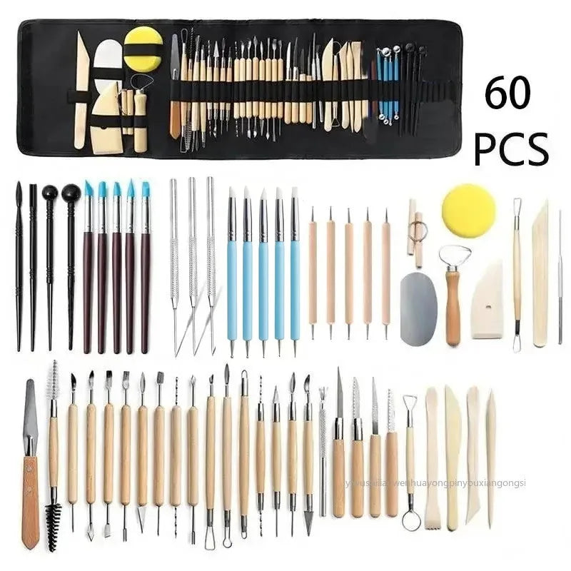 Professional Pottery Clay Sculpting Tools Set 61Pcs Modeling Stick Ceramic Tools Smoothing Wax Carving Ceramic Polymer Art Tools