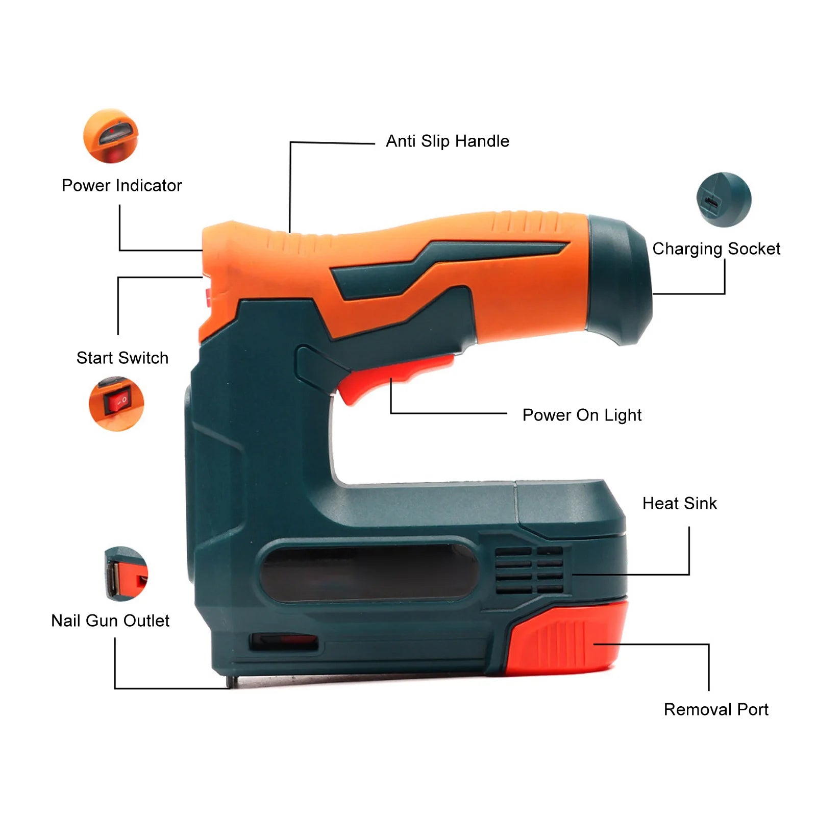 Cordless Brad Nailer Portable USB Charging Battery Powered Nail Gun for Woodworking Electric Nail Gun Battery Powered Nail Gun