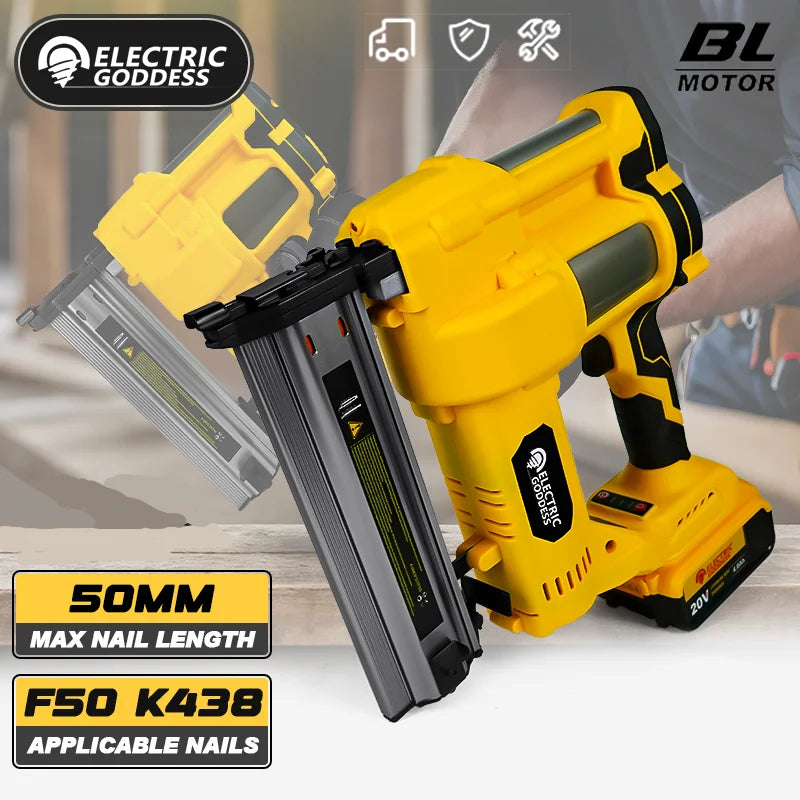 50mm Brushless Electric Nail Gun Depth Adjustment Nailer Stapler F50 Furniture Staple Gun For Dewalt 20V Battery Pin