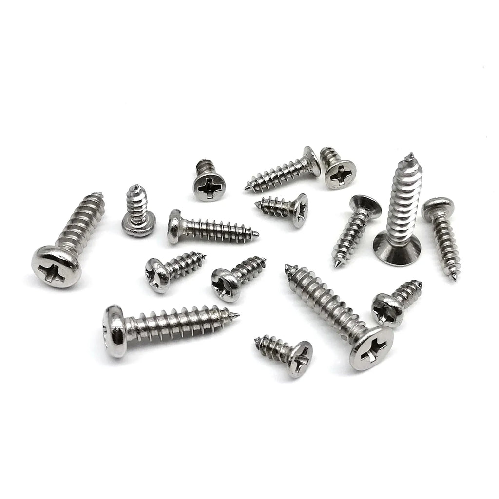 1 Kit Mix Sizes M1.2 M1.4 M1.7 M2 M3 M4 Phillips Flat Countersunk Round Pan Head Wood Self Tapping Screw Set 304 Stainless Steel