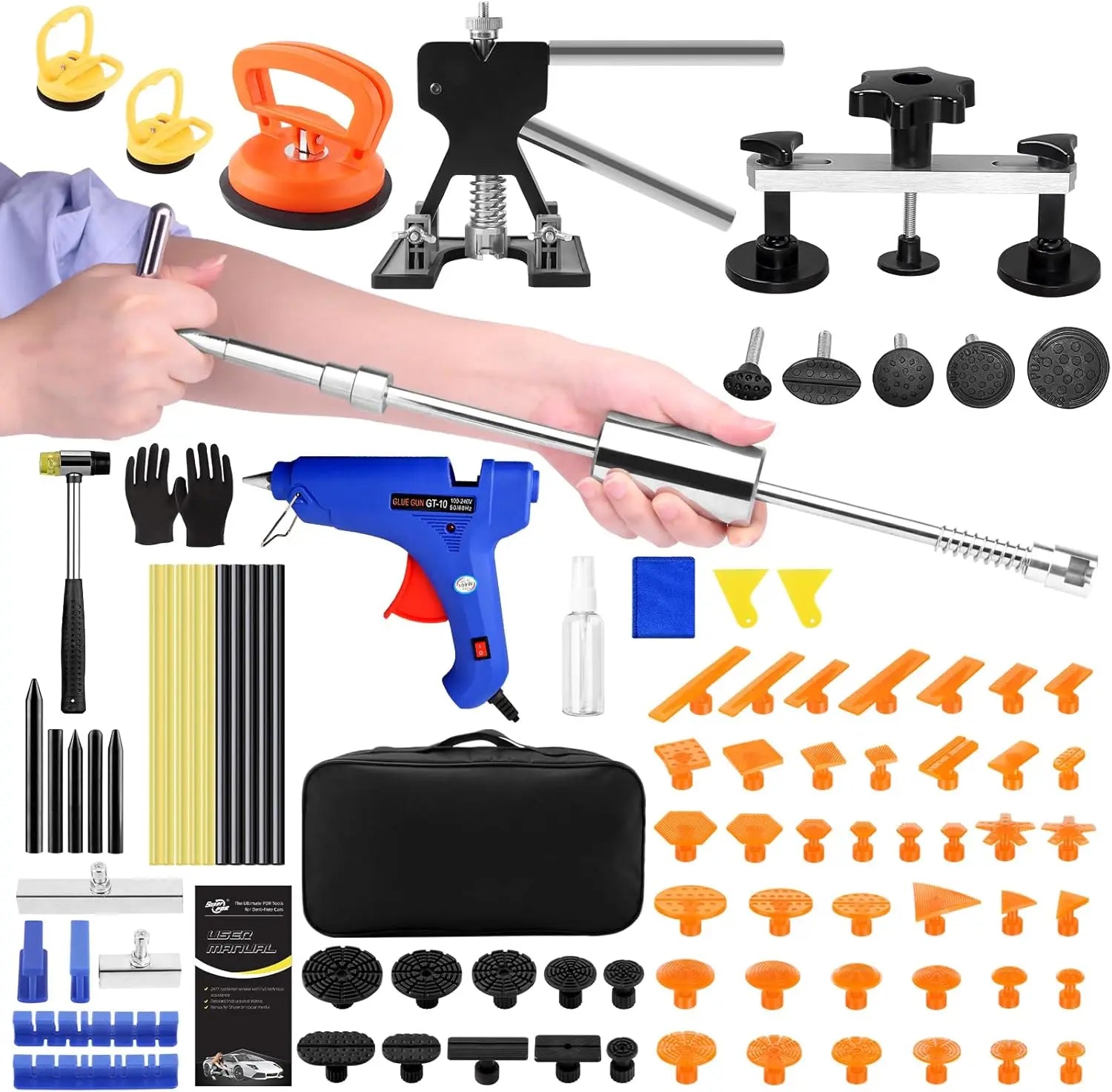 Car Dent Puller Kit with Glue Gun, Suction Cup & Tools for Paintless Dent Removal at Home