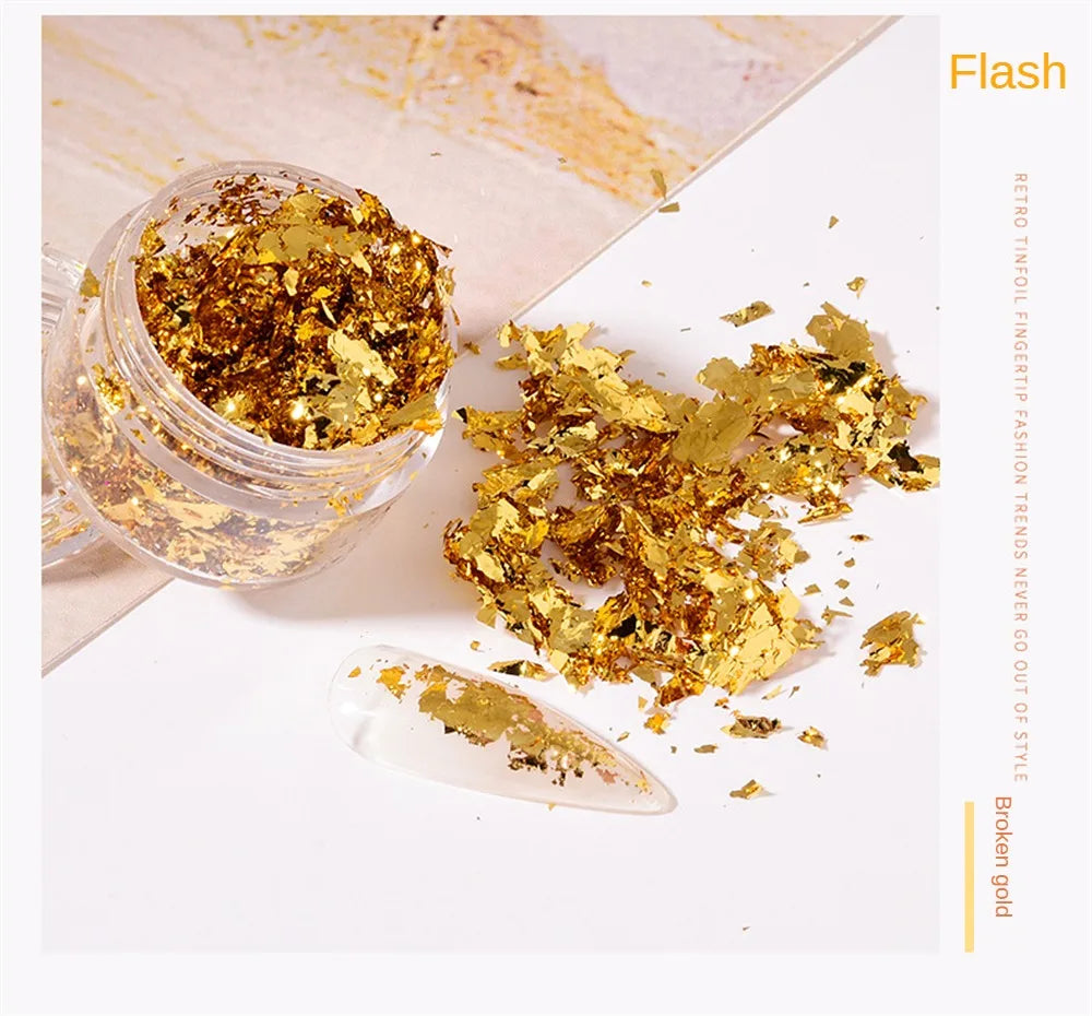 Nail Art Accessories Gold Silver Copper Foil Sequins Glitter Leaf Flake Sheet Bulk Foil Paper For Gilding Manicure Decoration