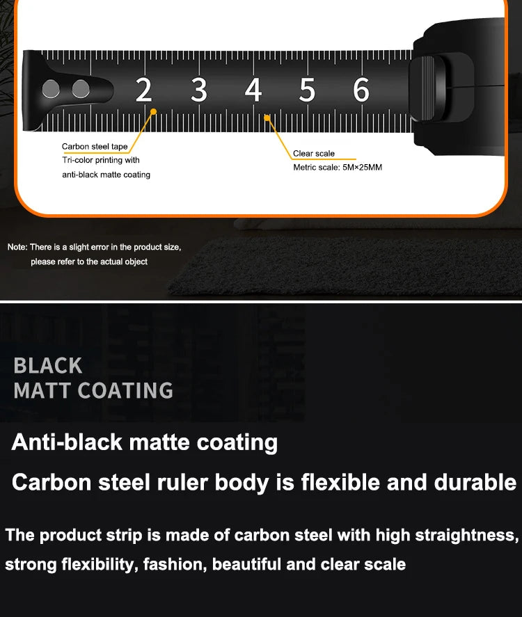 1Pcs 3/5/7/10M Black Steel Material Measuring Tape Measure Multifunctional Household Woodworking Mini Measuring Tools