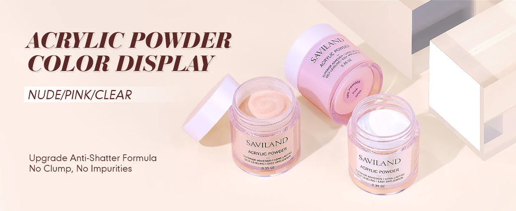 SAVILAND Clear Pink Nudes Acrylic Powder Kit with 30ml Acrylic Liquid Acrylic Nail Brush Nail Forms for Nail Art Salon Home DIY