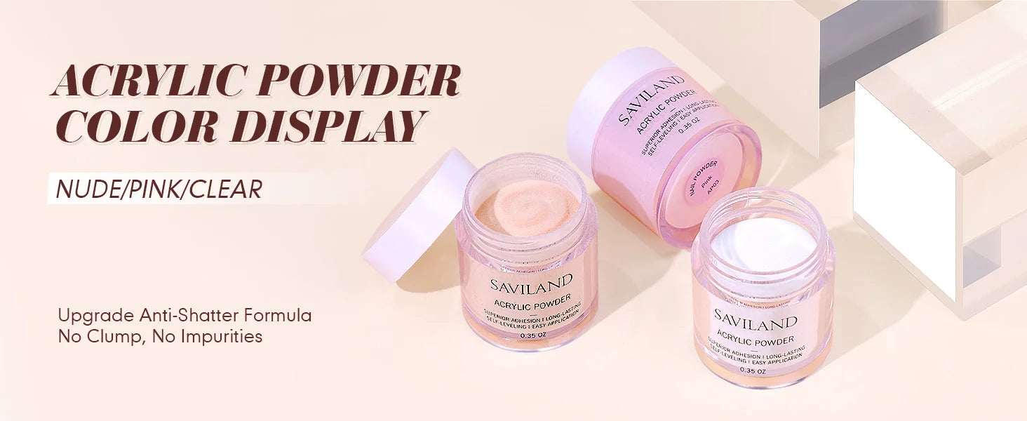 SAVILAND Clear Pink Nudes Acrylic Powder Kit with 30ml Acrylic Liquid Acrylic Nail Brush Nail Forms for Nail Art Salon Home DIY