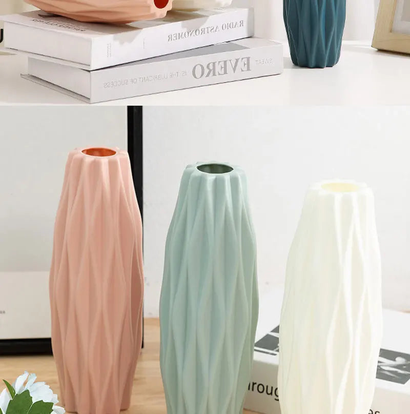 Diamond Pattern Plastic Smooth Vase Plants Basket Nordic Wedding Decorative Dining Durable for Living Room Bedroom Home Decora