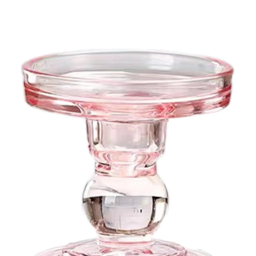 Candle Holder Pink Glass Candlestick Holder Pillar Candle Stand for Valentine's Day Wedding Dining Room Anniversary Festival