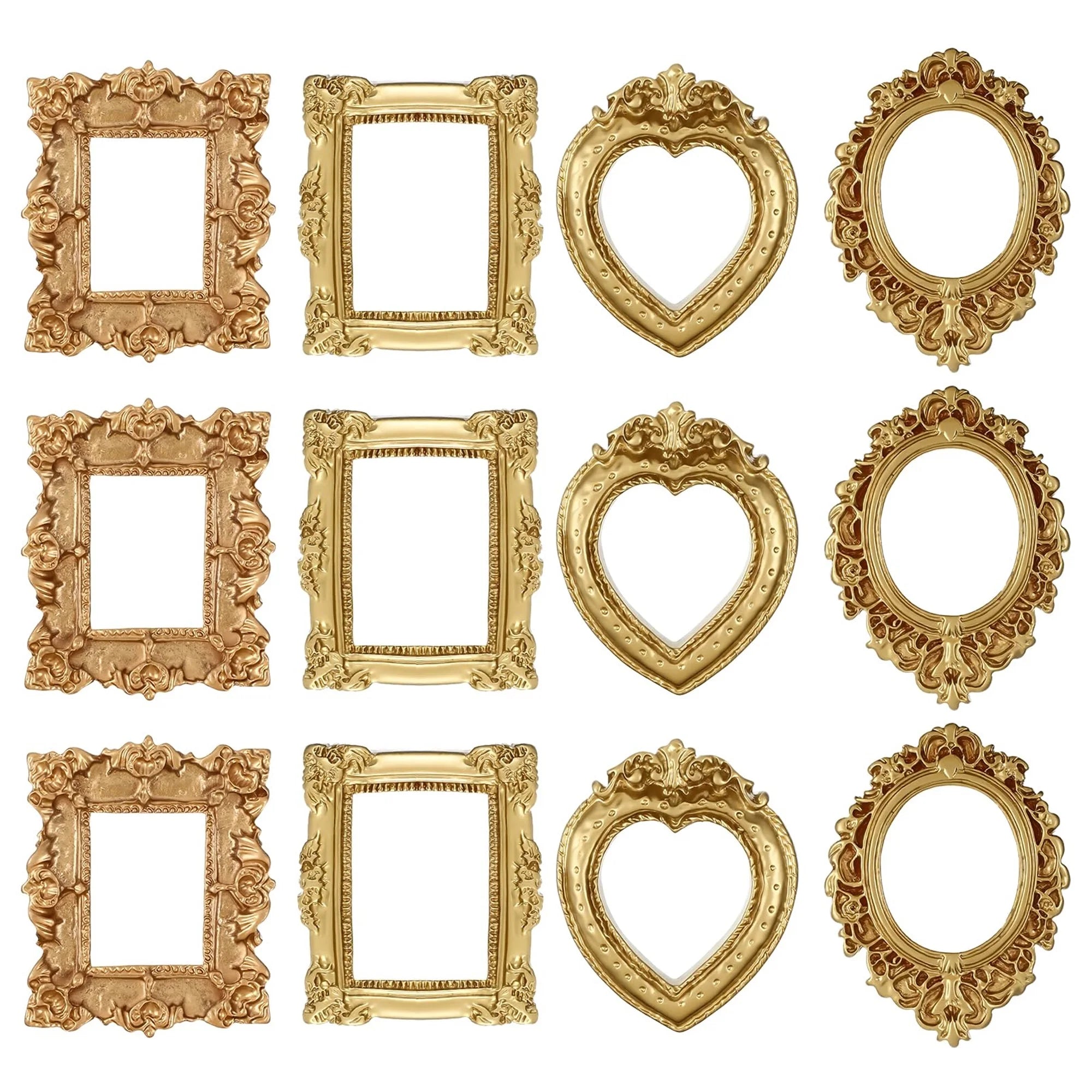 Set of 12 Mini Baroque Vintage Hanging Photo Frames for Wall Decor - Elegant Home Picture Frame Collection