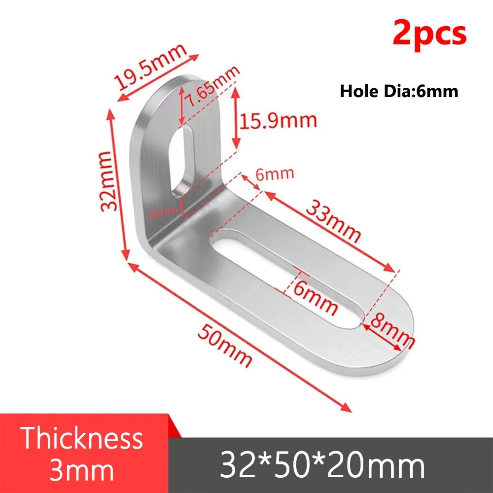 1/2Pcs Stainless Steel Angle Bracket Furniture Fastener 90 Degree Right Angle Corner Brace Joint Silver L Shape