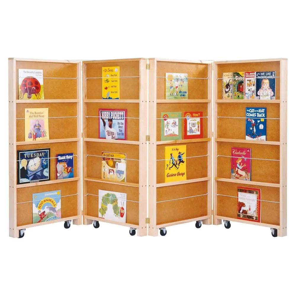 olding Mobile Room Divider Bookcase & Bookshel, 4 Wooden Storage Panels - 0267JC