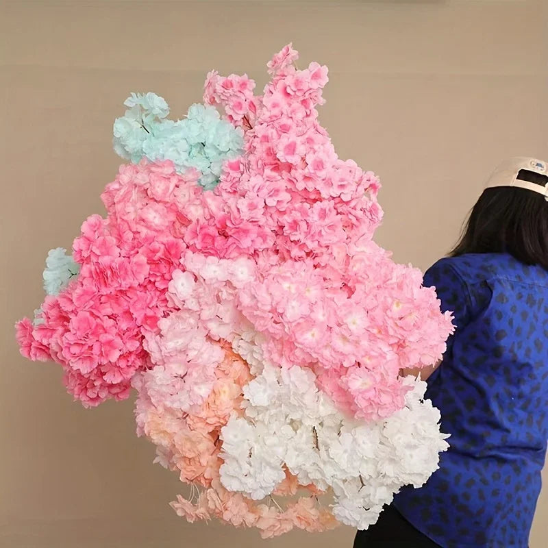 Artificial Cherry Blossom Pink White Cherry Tree Silk Flower Spring Cherry DIY Bonsai Arch Wedding Props Home Decoration