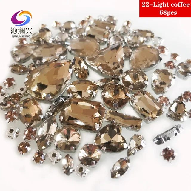 68Pcs Mix Crystal Sliver Claw Setting Rhinestones Sewing Clothe For Needlework Stone DIY Sew On Wedding Dress Shoes Bags