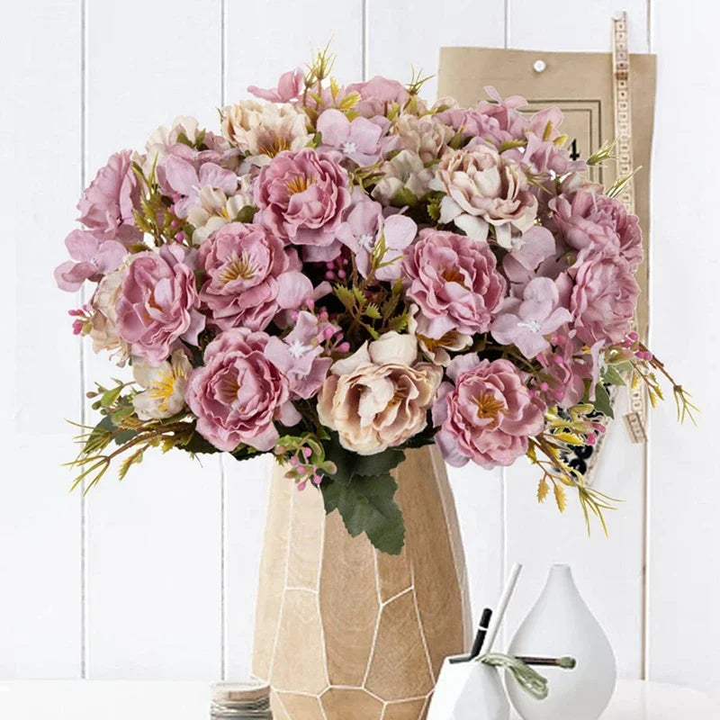 5 Forks 8 Heads Artificial Flowers Small Peony Bouquet Wedding Decorative Plants Wreaths Vases for Home Decoration Accessories