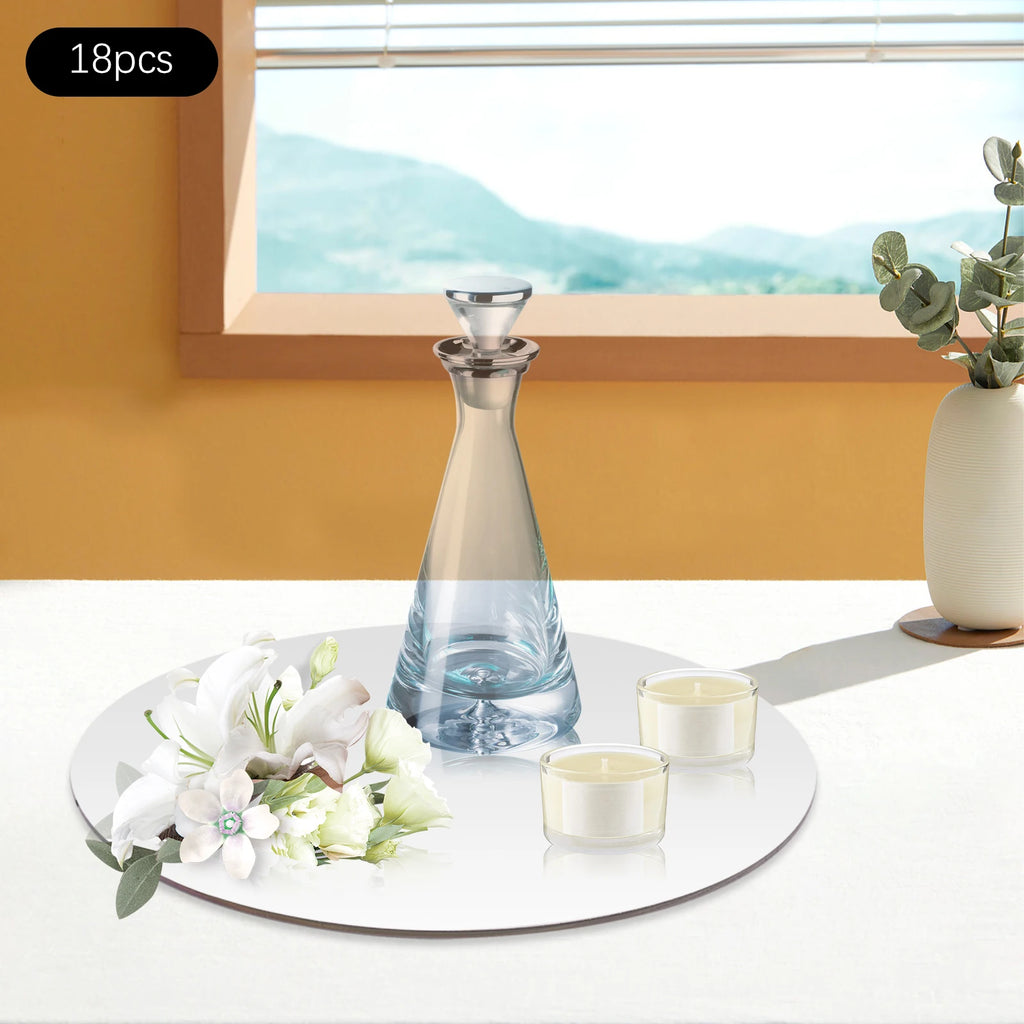 18PCS 6 In Round Mirror Tray Set, Acrylic Mirror Plate, Polished Circle Centerpiece, Table Decor, Decorative Mirror Coaster