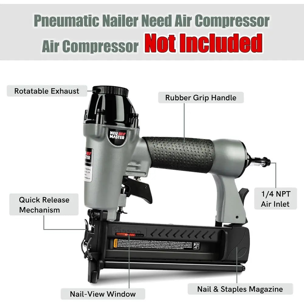 Pneumatic Brad Nailer, 2 in 1 Nail Gun Staple Gun, 18 Gauge, 2 Inch Brad Nails, 1-5/8 inch Staples, Carrying Case, Safety Glasse