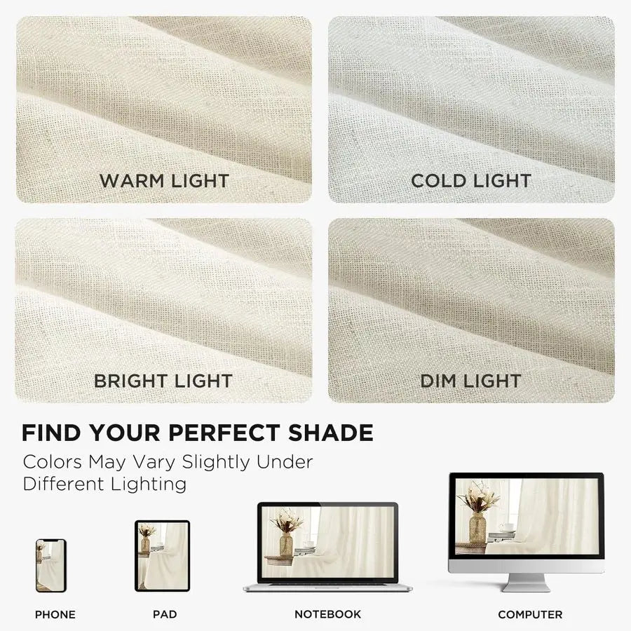 Linen Curtains 96 inch Length 2 Panel Set, Light Filtering Curtain for Living Room Bedroom, 52 inch Wide Drapes with Rod Pocket