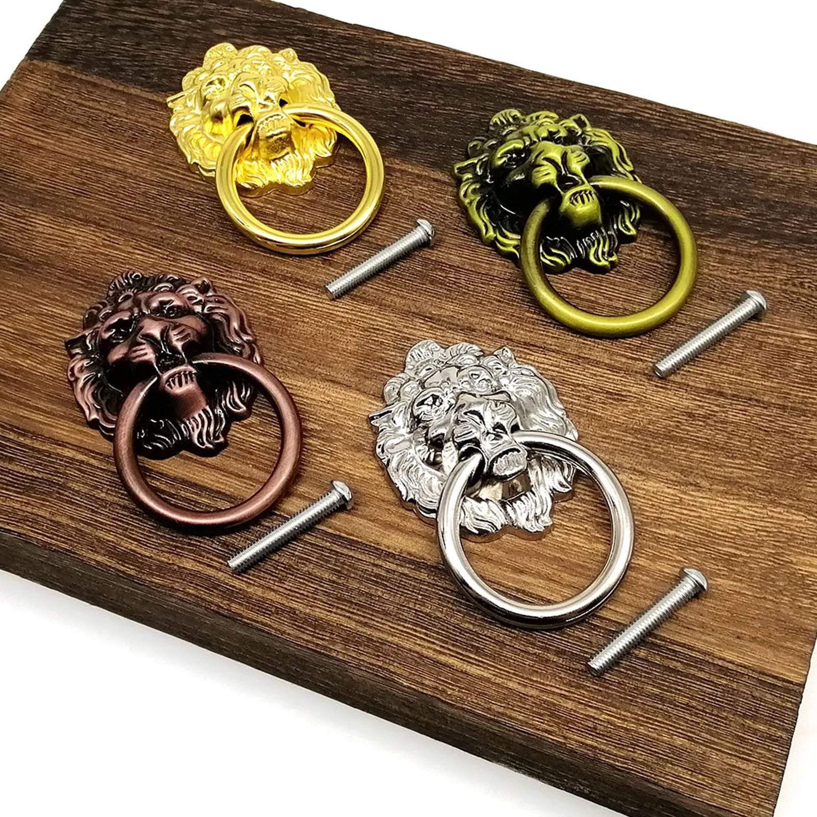1/2/4/6pcs Lion Head Shape Single Hole Jewelry Chest Box Cabinet Cupboard Dresser Drawer Handle Pull Knob Ring 4 color 41x69mm