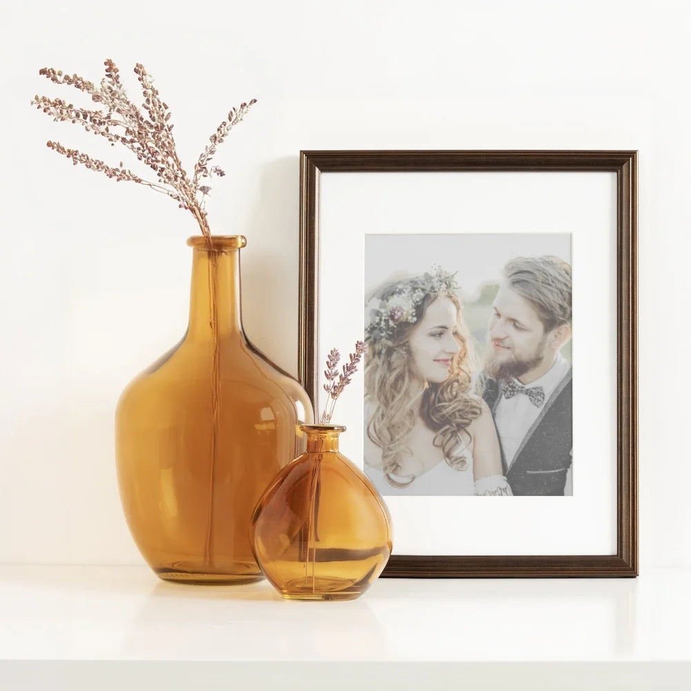 Elegant 12 Inch High Amber Translucent Glass Tabletop Vase Flowers Plants Decorative Centerpiece Durable Easy to Clean Gift