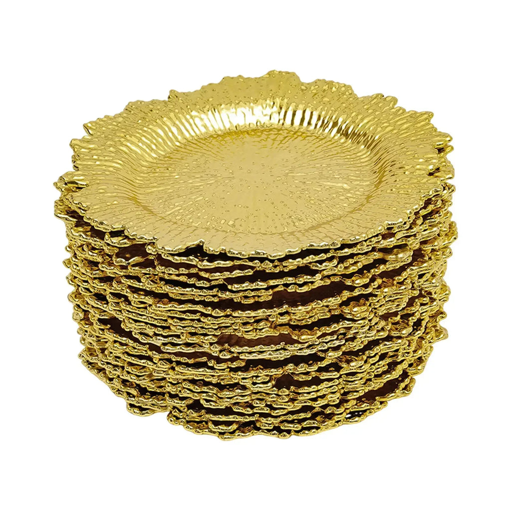 Gold Chargers PP Plate Decoratio Table Setting Restaurant Round Salad Reef Plate Pad for Wedding Christmas Dinner Decor 24Pcs