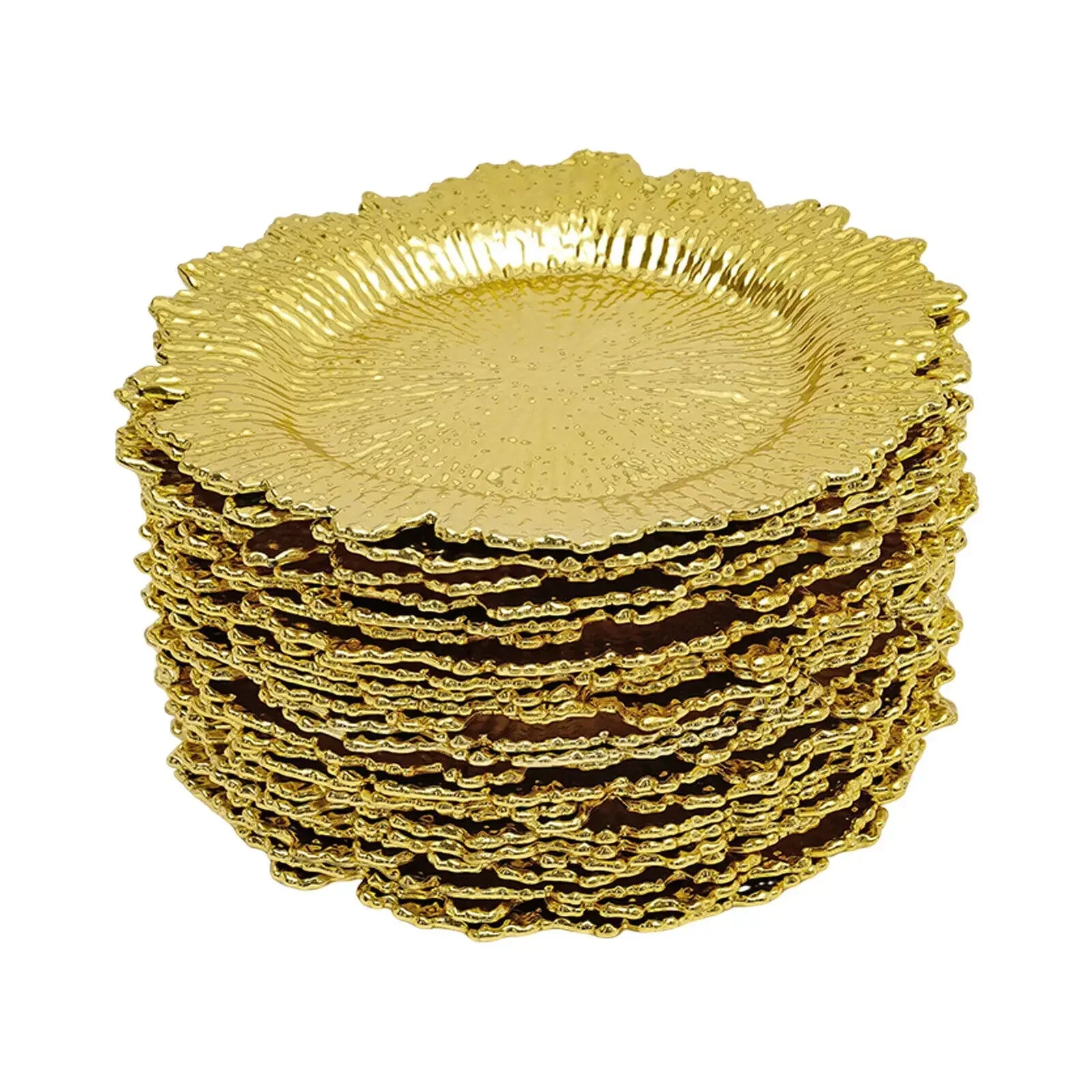 Gold Chargers PP Plate Decoratio Table Setting Restaurant Round Salad Reef Plate Pad for Wedding Christmas Dinner Decor 24Pcs
