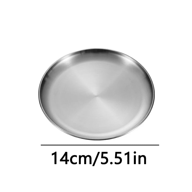 Kitchen Utensils With Shelves Gold Silver Stainless Steel Circular Plates Trays Shallow Bottom Rust Proof Plates Picnic Plate