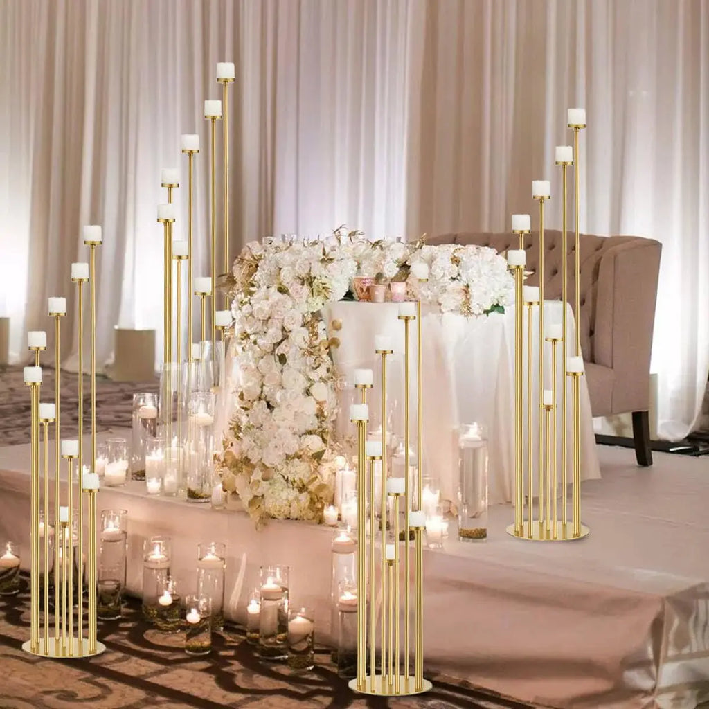 2pcs 9 Arm Candelabra Floor Candle Holders Tall Set for Wedding Gold Candelabras Candle Stand